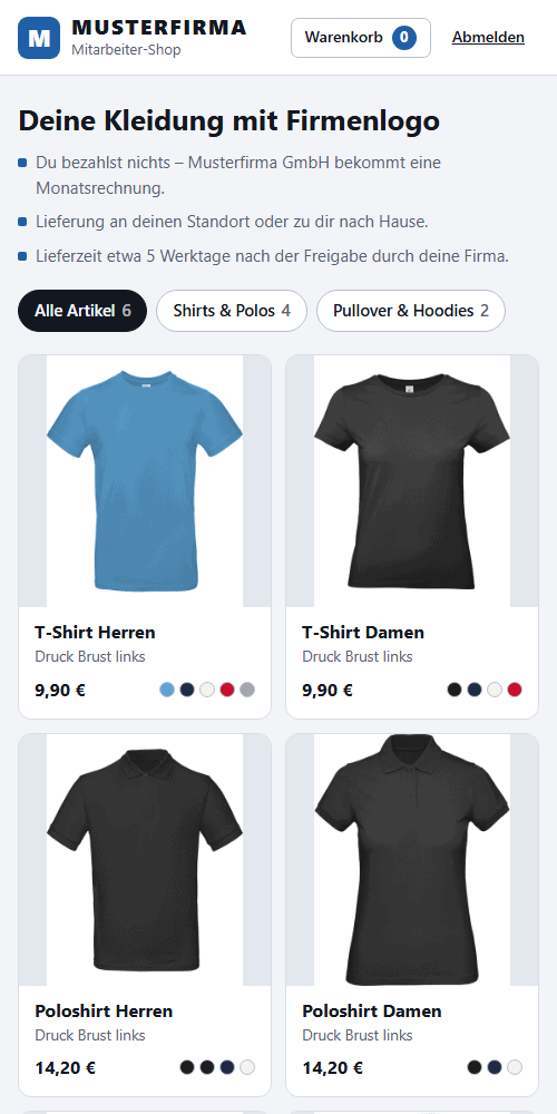 Derselbe Mitarbeiter-Shop auf einem Mobiltelefon